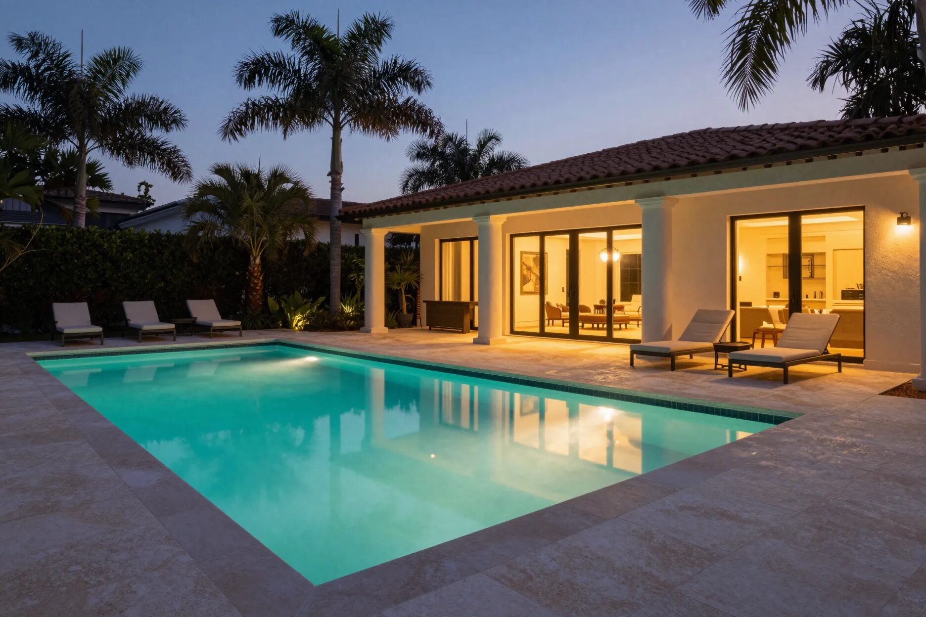 Pool and loggia at dusk